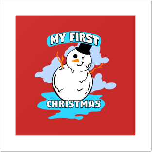 Snowman Cute First Christmas Posters and Art